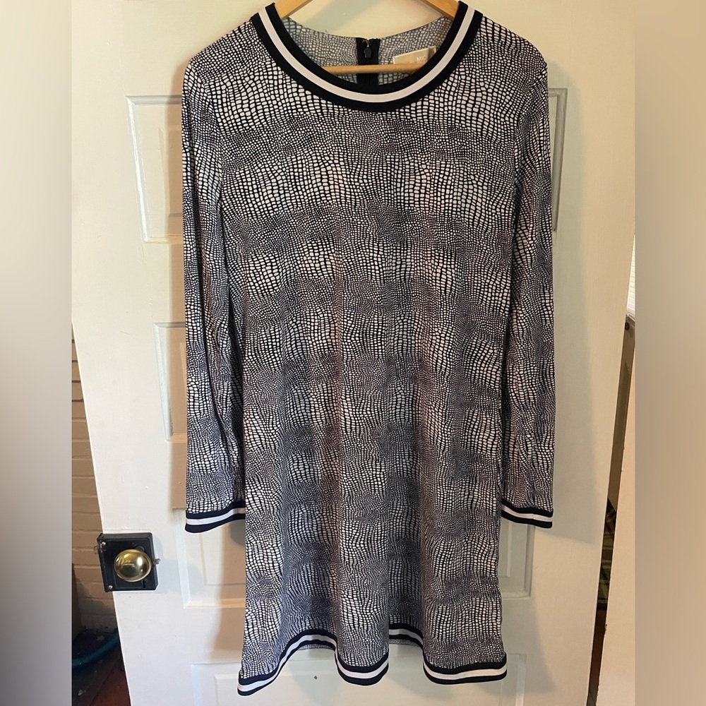 Michael Kors Navy and White Long Sleeve Dress